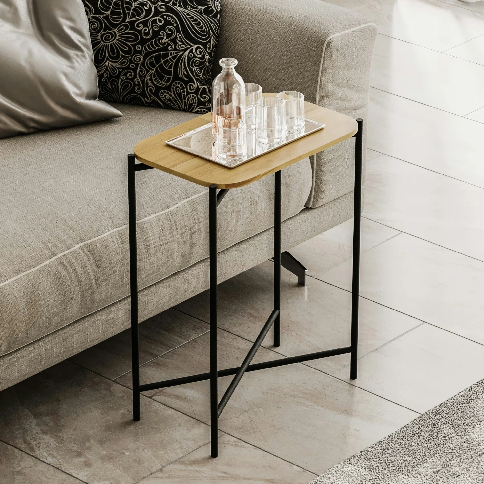 Petite table bois rectangulaire - structure métal noir JENA