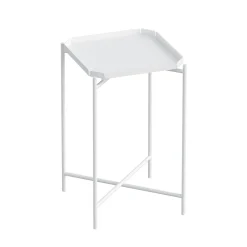 Petite table d’appoint blanche carrée, pieds croisés SFAX