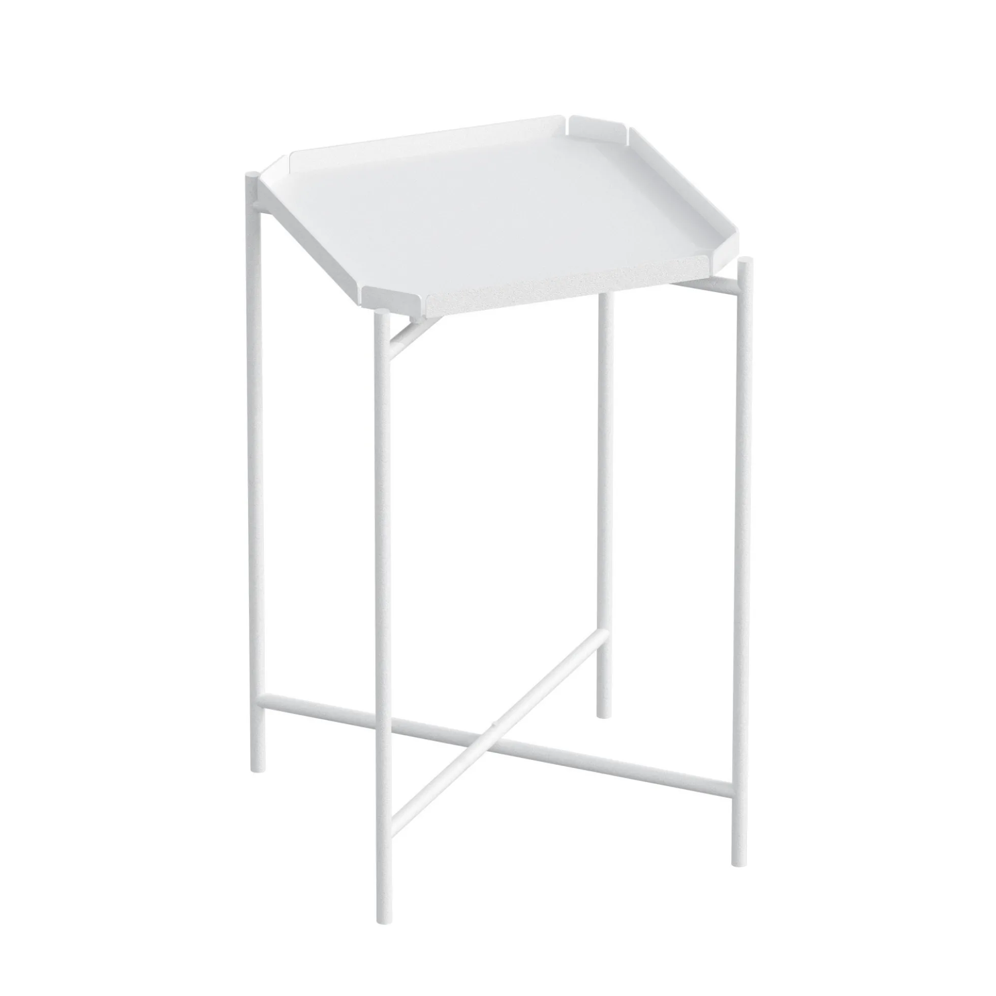 Petite table d’appoint blanche carrée, pieds croisés SFAX