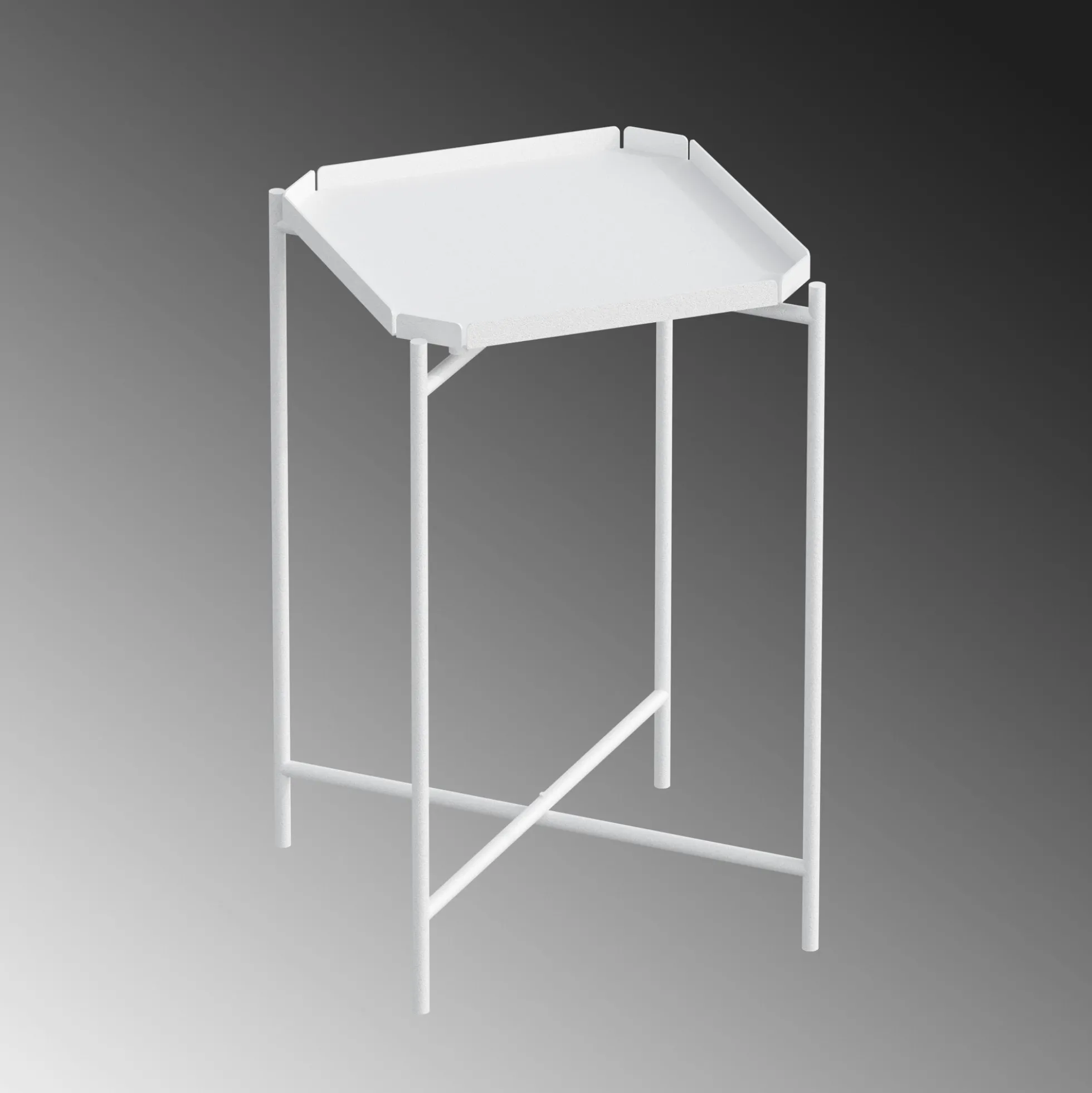 Petite table d’appoint blanche carrée, pieds croisés SFAX