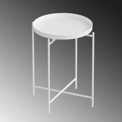 Petite table d'appoint blanche - structure ronde, métal SFAX