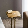 Petite table d'appoint dorée carrée - plateau bois clair JENA