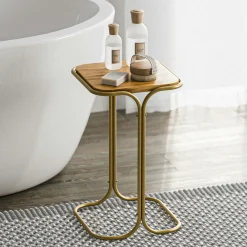 Petite table d'appoint dorée carrée - plateau bois clair JENA