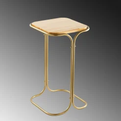 Petite table d'appoint dorée carrée - plateau bois clair JENA