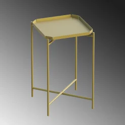 Petite table d’appoint dorée carrée, pieds croisés SFAX