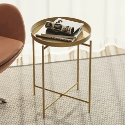 Petite table d'appoint dorée - structure ronde, métal SFAX