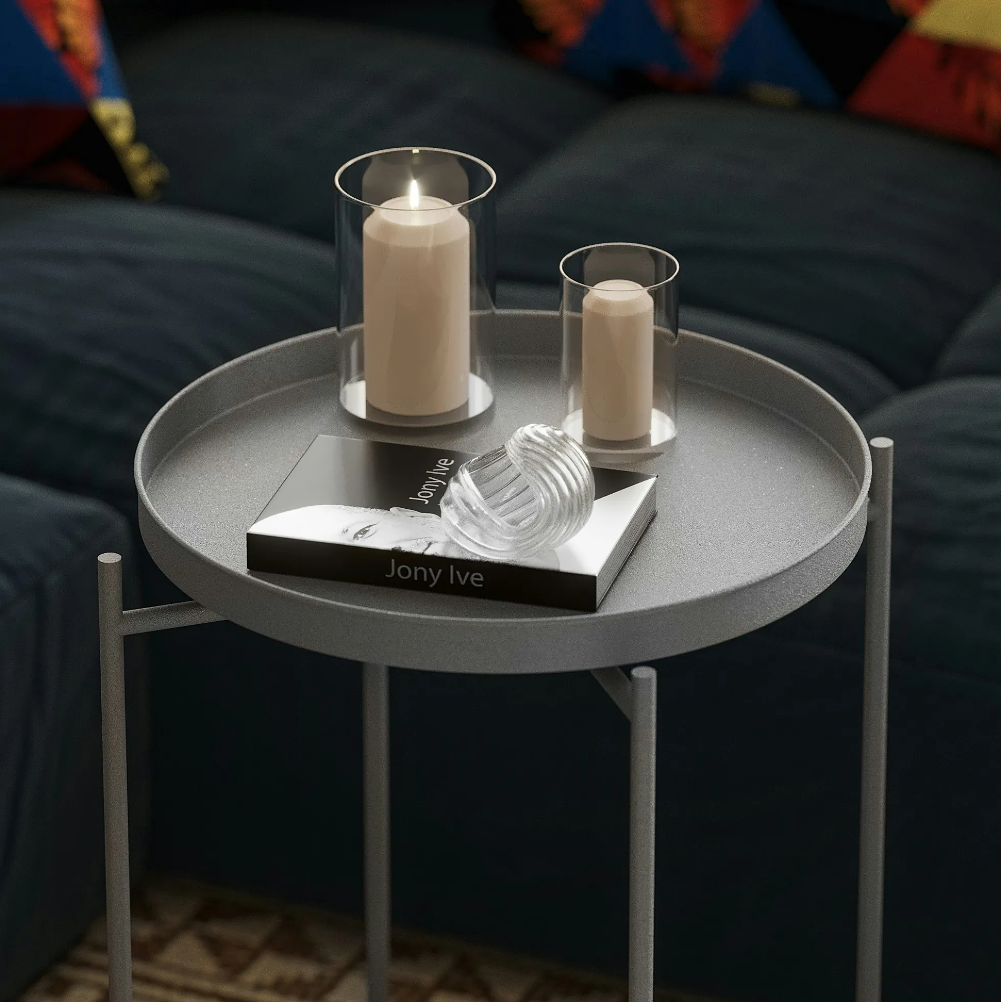 Petite table d'appoint grise - structure ronde, métal SFAX