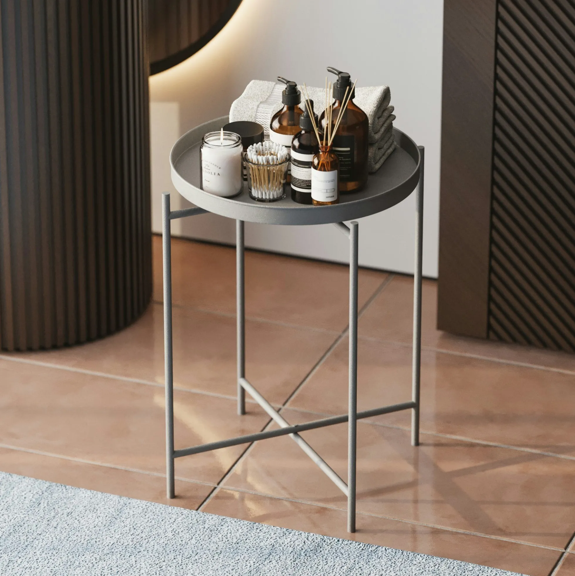 Petite table d'appoint grise - structure ronde, métal SFAX