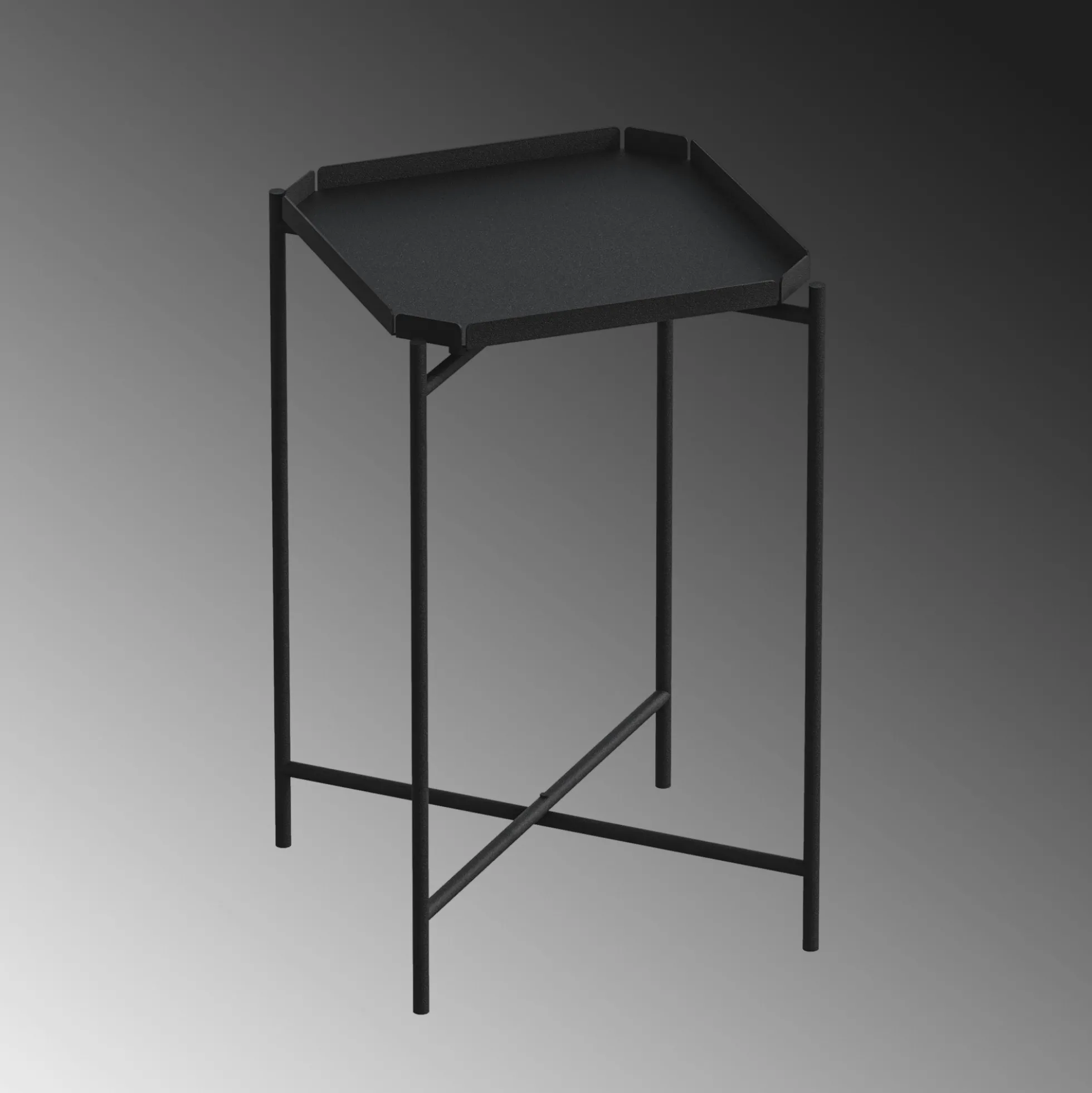 Petite table d’appoint noire carrée, pieds croisés SFAX