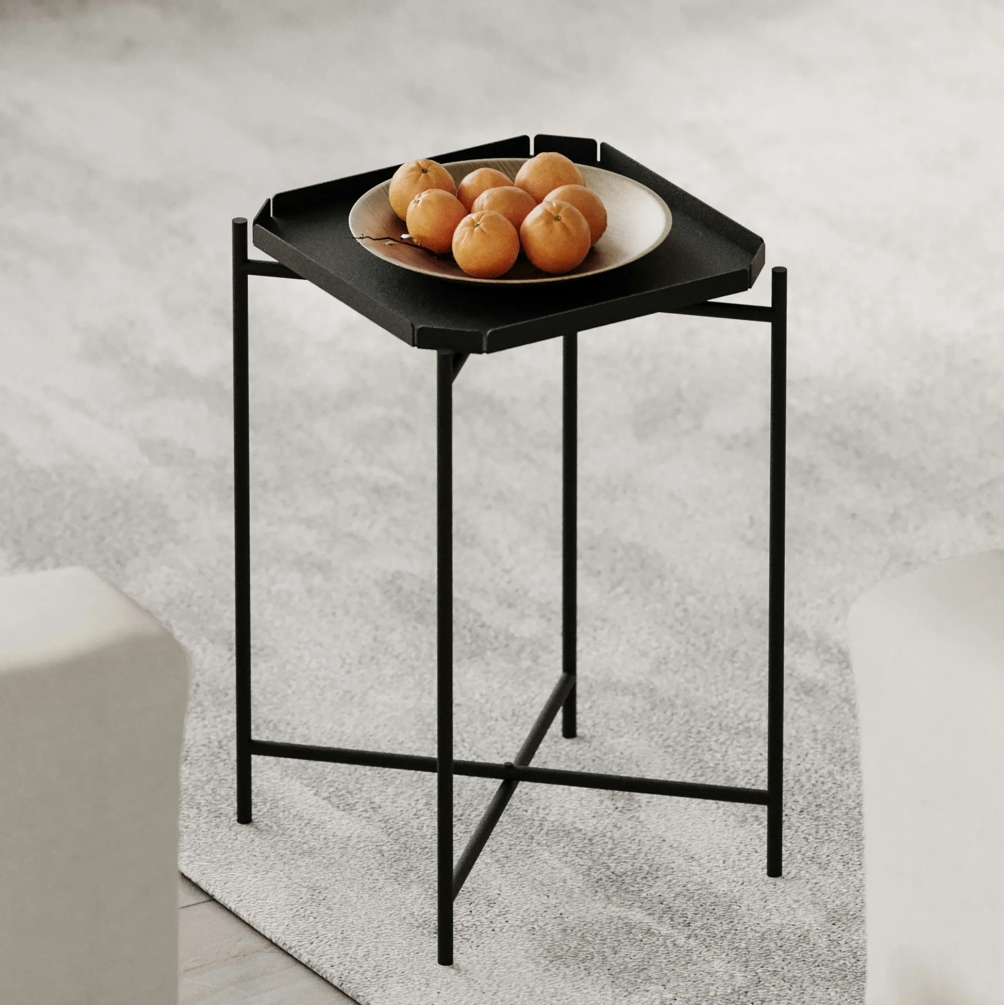 Petite table d’appoint noire carrée, pieds croisés SFAX