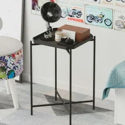 Petite table d’appoint noire carrée, pieds croisés SFAX