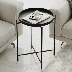 Petite table d’appoint noire - structure ronde, métal SFAX