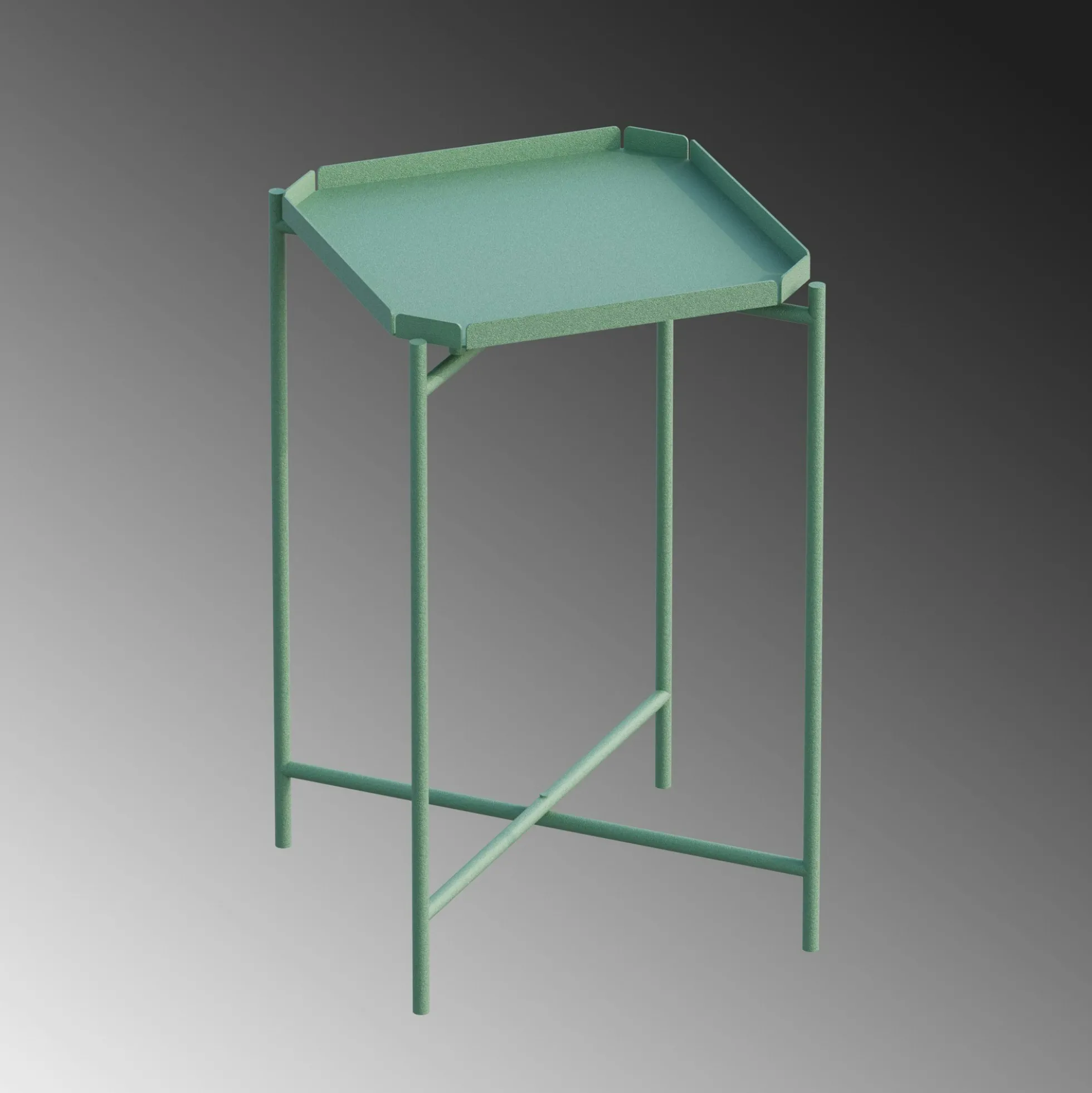 Petite table d’appoint verte carrée, pieds croisés SFAX