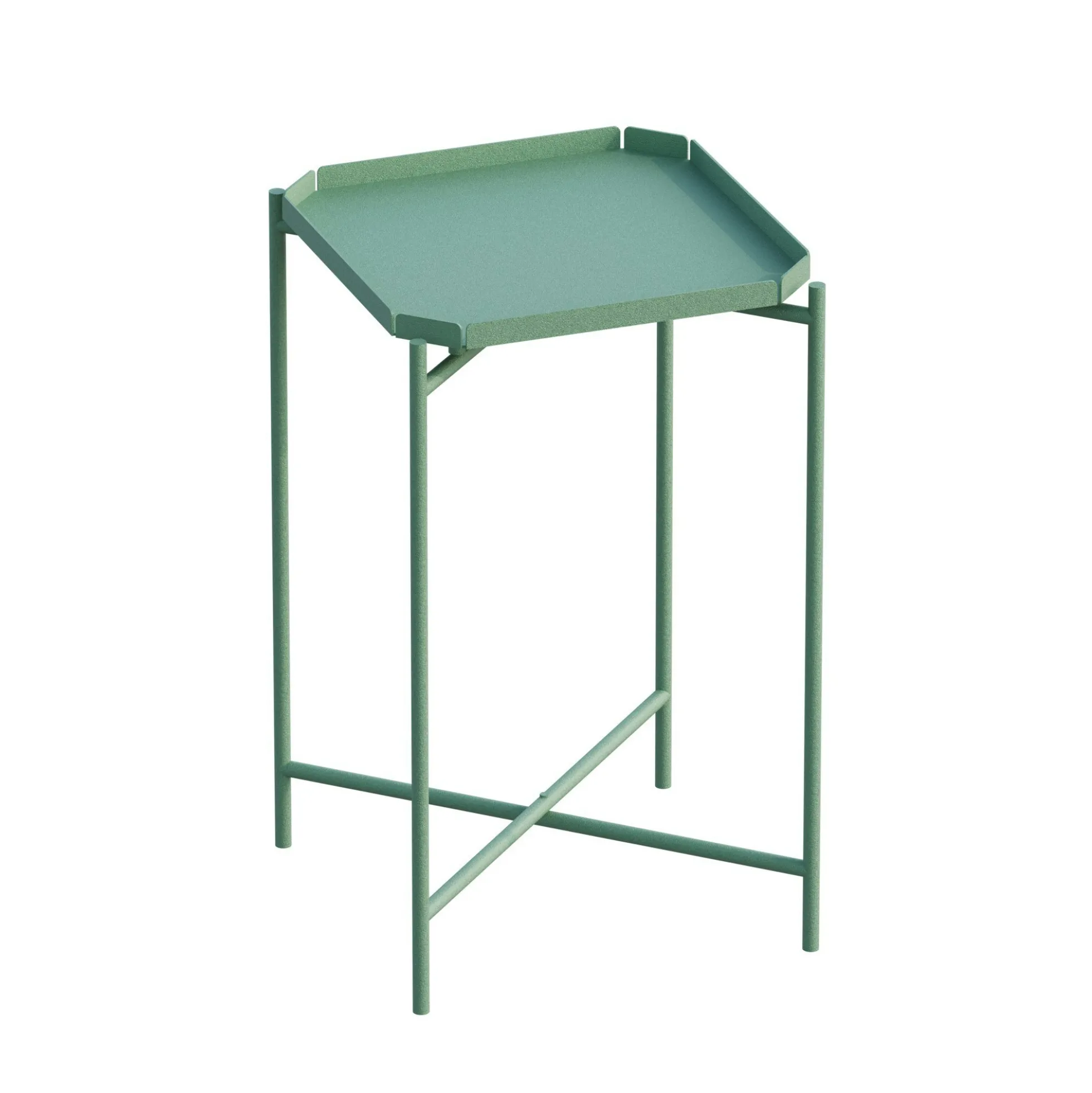 Petite table d’appoint verte carrée, pieds croisés SFAX