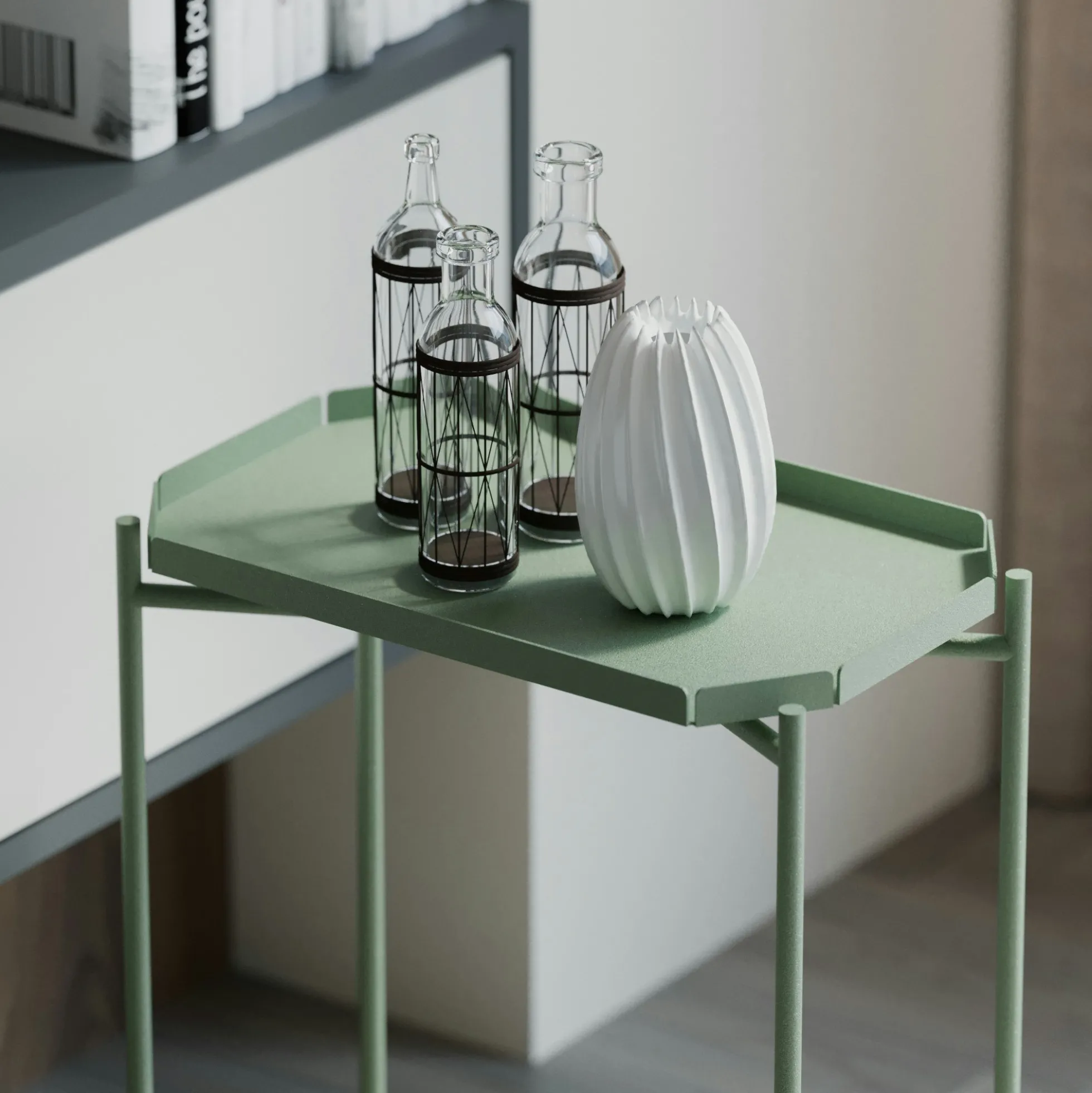 Petite table d’appoint verte, plateau rectangulaire SFAX