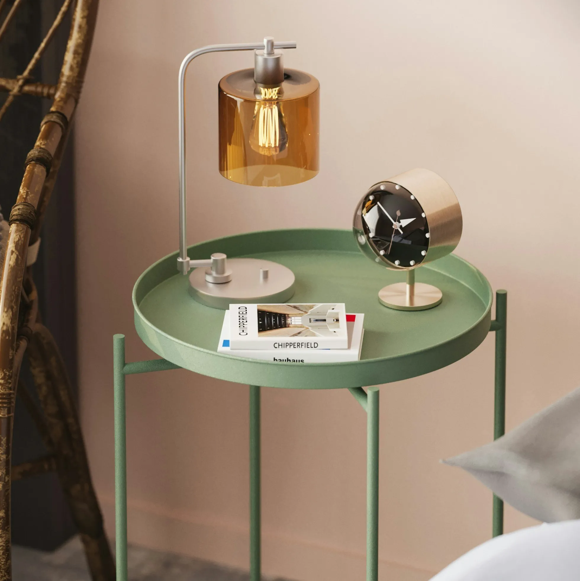 Petite table d'appoint verte - structure ronde, métal SFAX