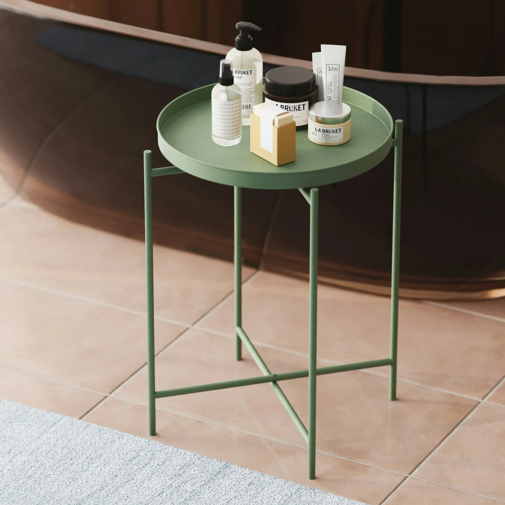 Petite table d'appoint verte - structure ronde, métal SFAX
