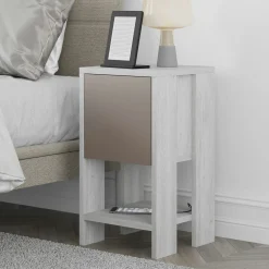 Petite table de chevet blanc gris 1 porte moka MARFA