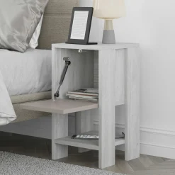 Petite table de chevet blanc gris 1 porte moka MARFA