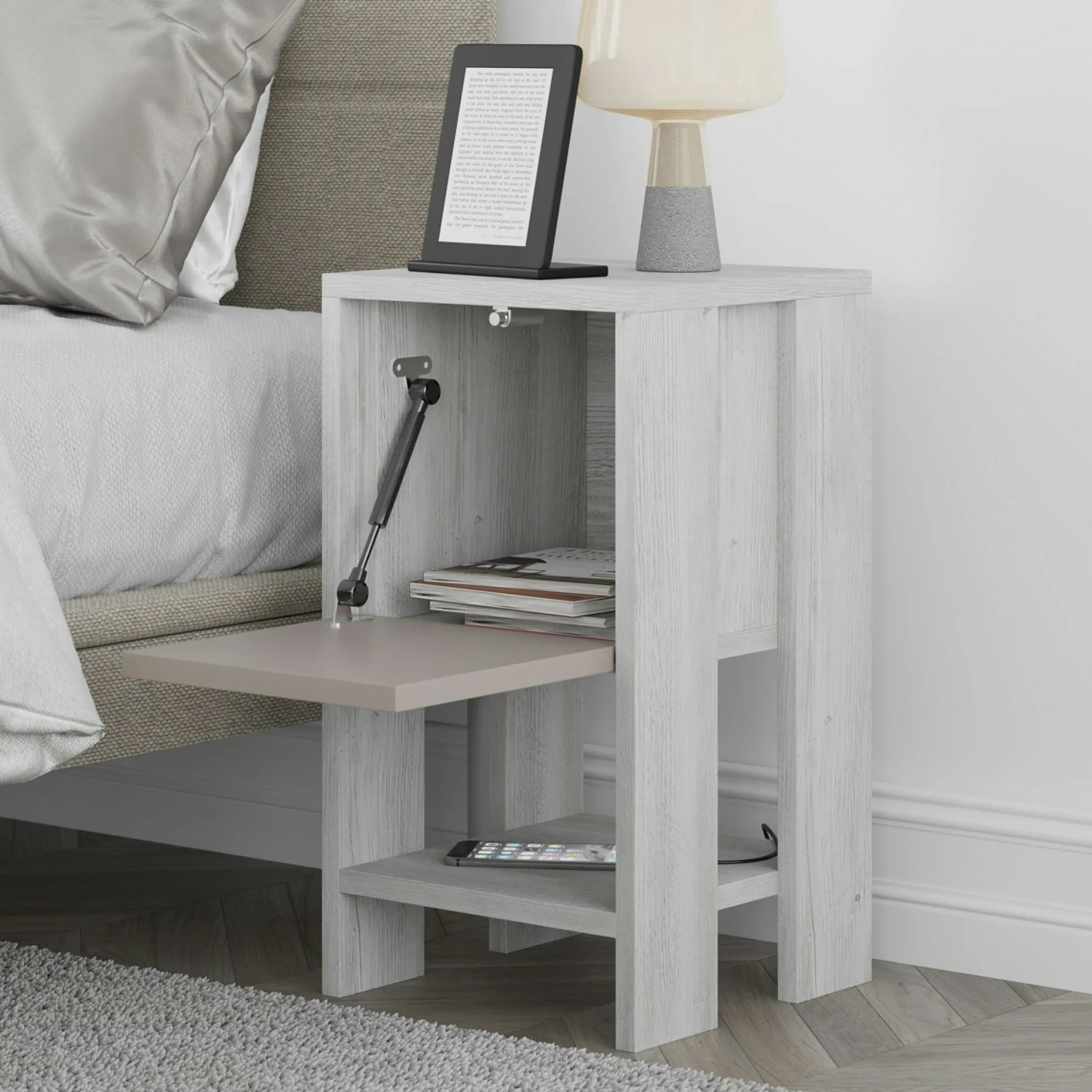 Petite table de chevet blanc gris 1 porte moka MARFA