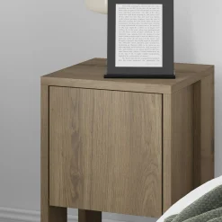 Petite table de chevet décor bois foncé avec rangement MARFA