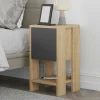 Petite table de chevet décor bois porte grise MARFA