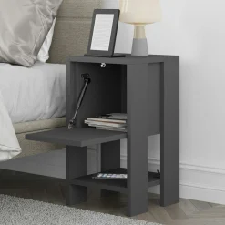 Petite table de chevet grise avec porte abattante MARFA