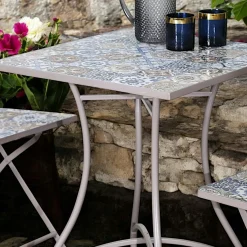 Petite table de jardin carreaux de ciment bleu et taupe 58 cm GRENADE