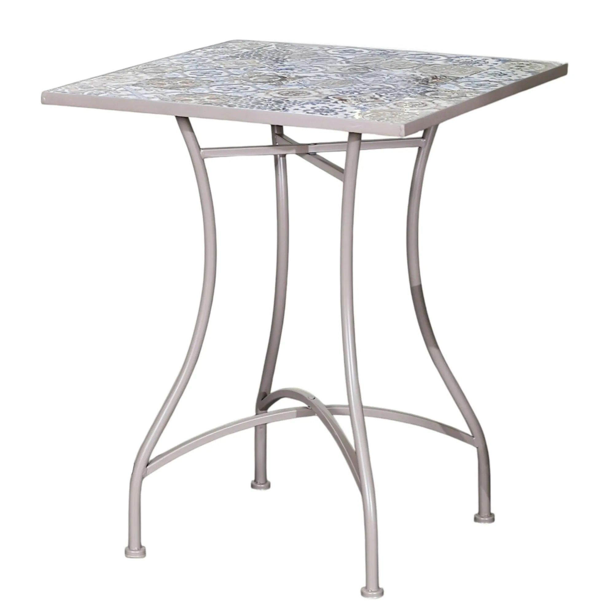 Petite table de jardin carreaux de ciment bleu et taupe 58 cm GRENADE