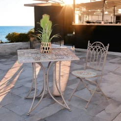 Petite table de jardin en mosaïque bleue et taupe (78x78 cm) GRENADE