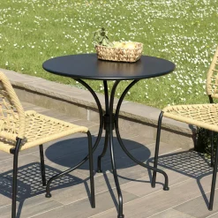Petite table de jardin métal noir forme ronde D70 cm GIJON