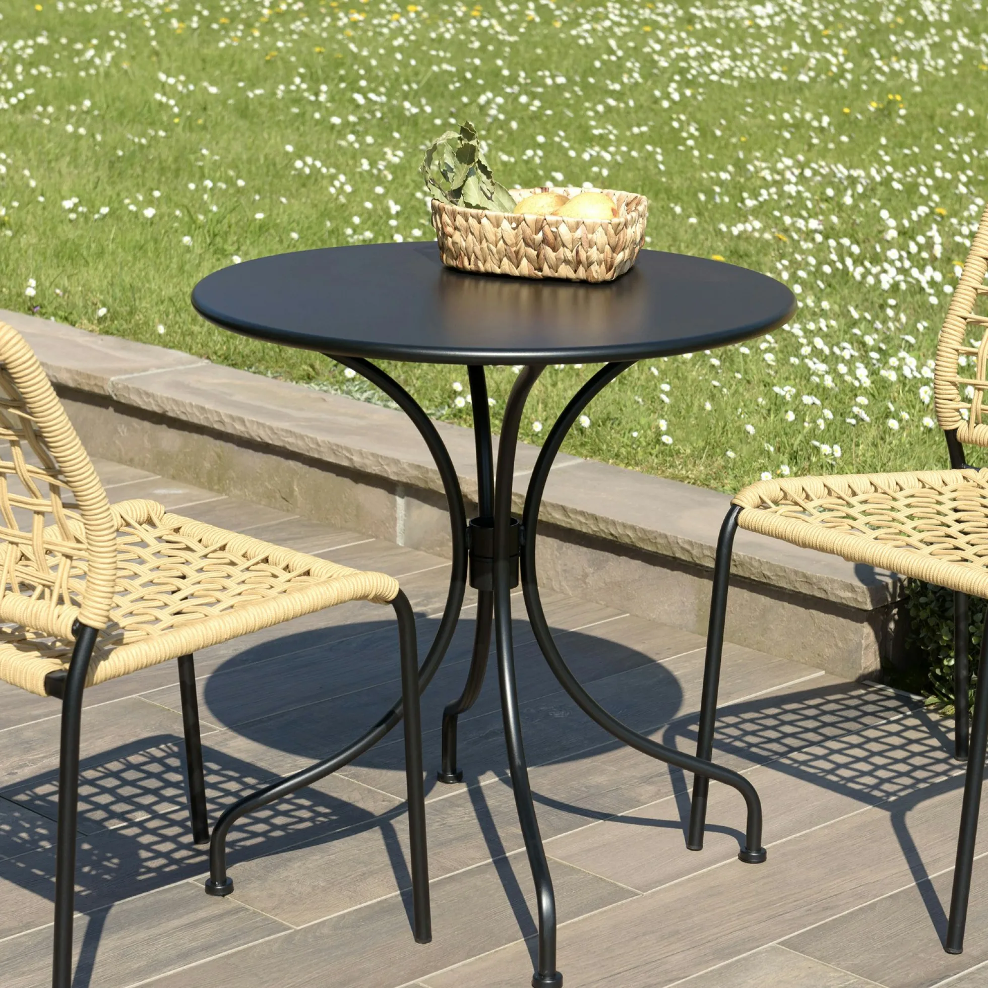 Petite table de jardin métal noir forme ronde D70 cm GIJON