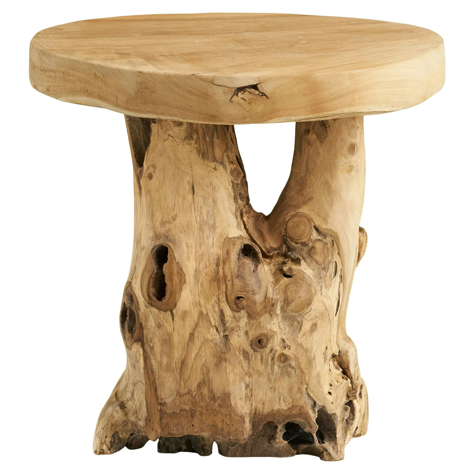 Petite table de salon en teck Ø40 cm, style exotique ARIZONA