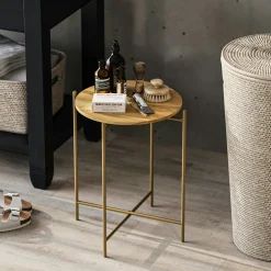 Petite table en bois ronde - structure métal doré JENA