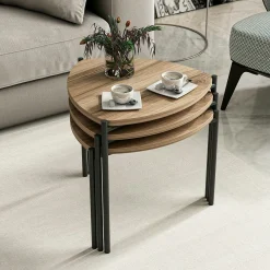 Petite table gigogne moderne effet noyer (lot de 3) JENA