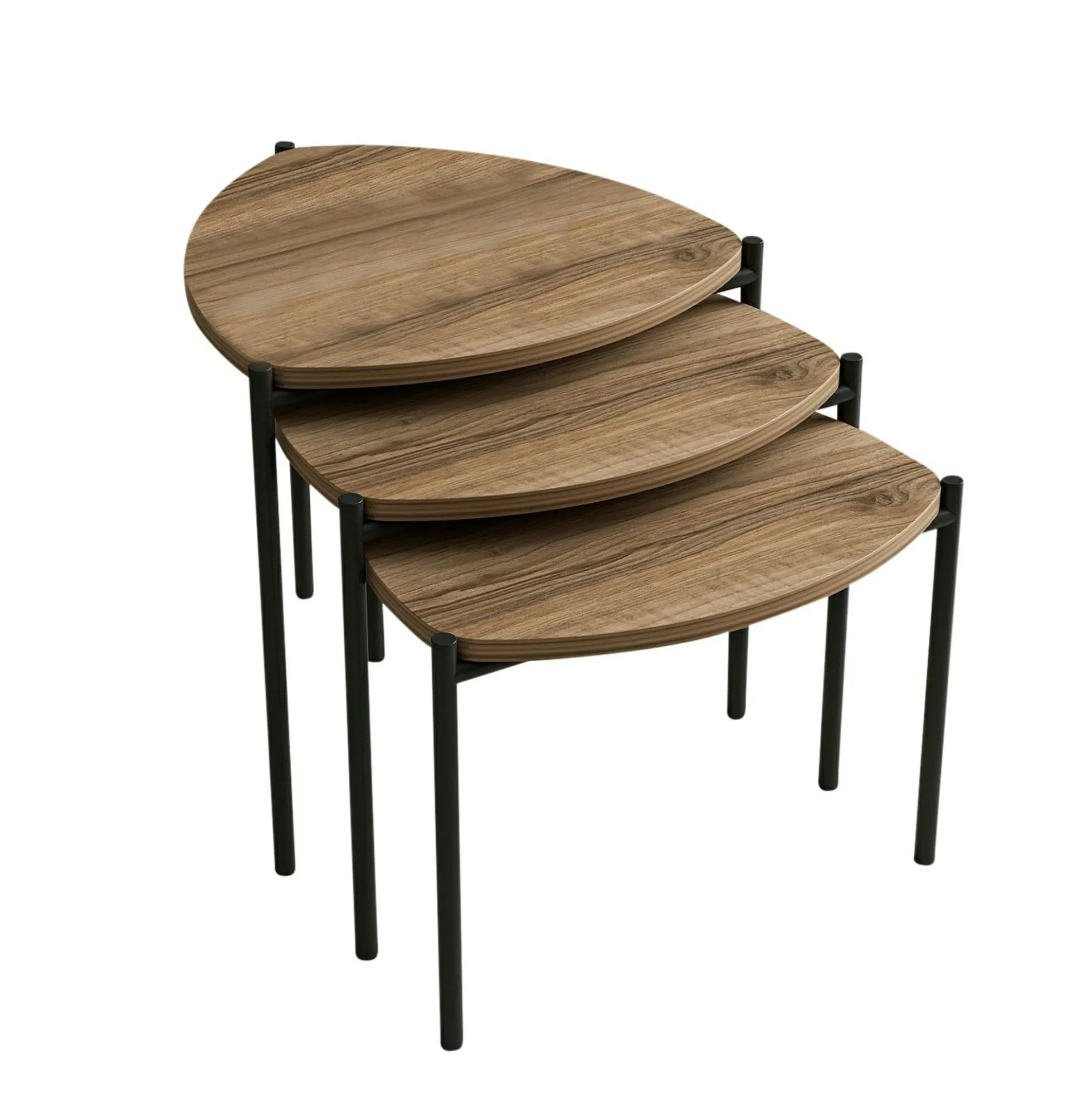 Petite table gigogne moderne effet noyer (lot de 3) JENA