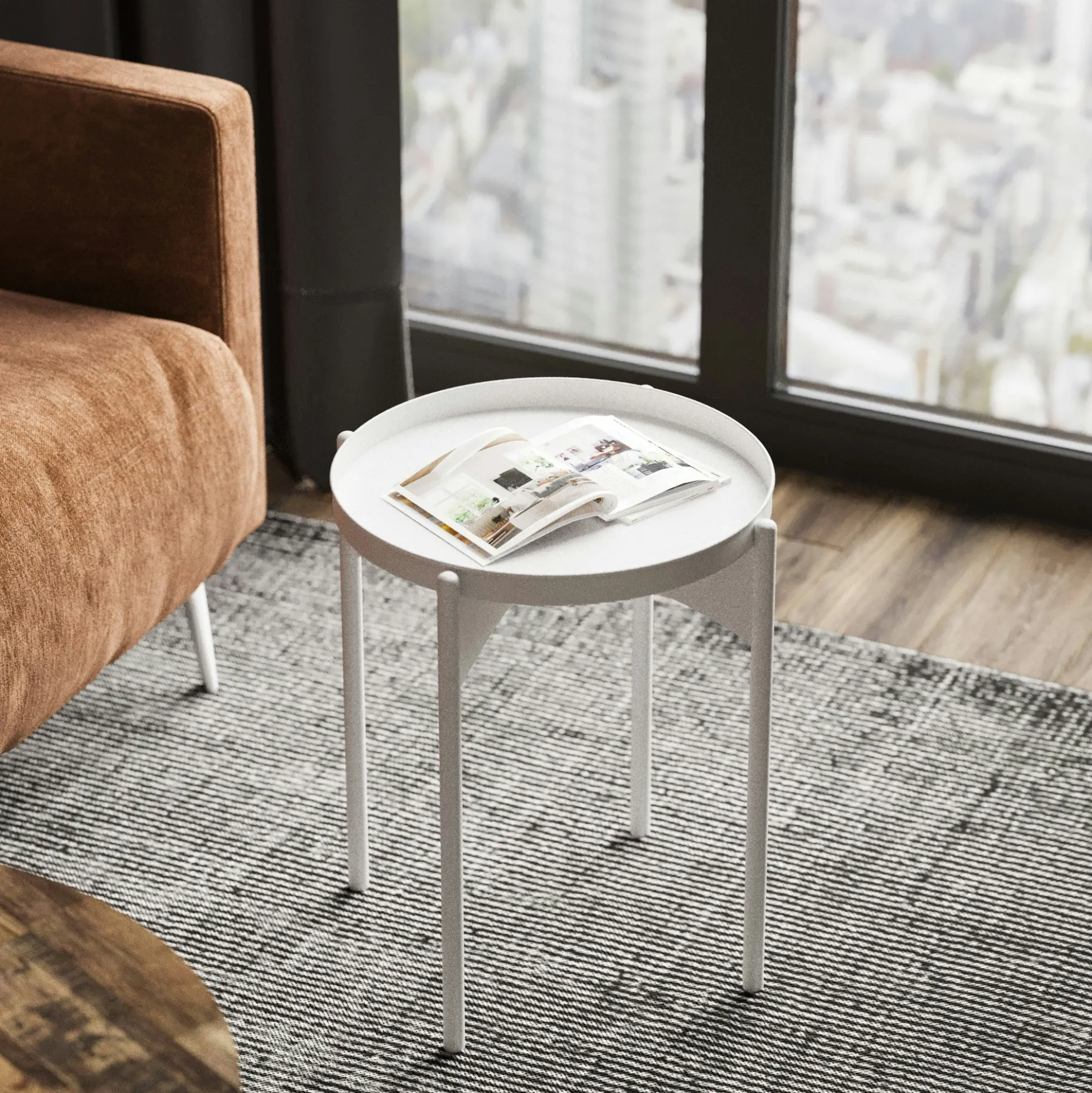 Petite table ronde blanche design & plateau assorti SFAX