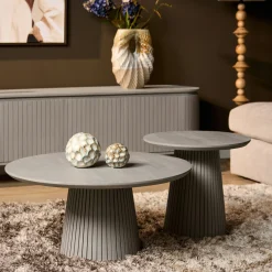Petite table ronde bois gris à pied rainuré CALERO