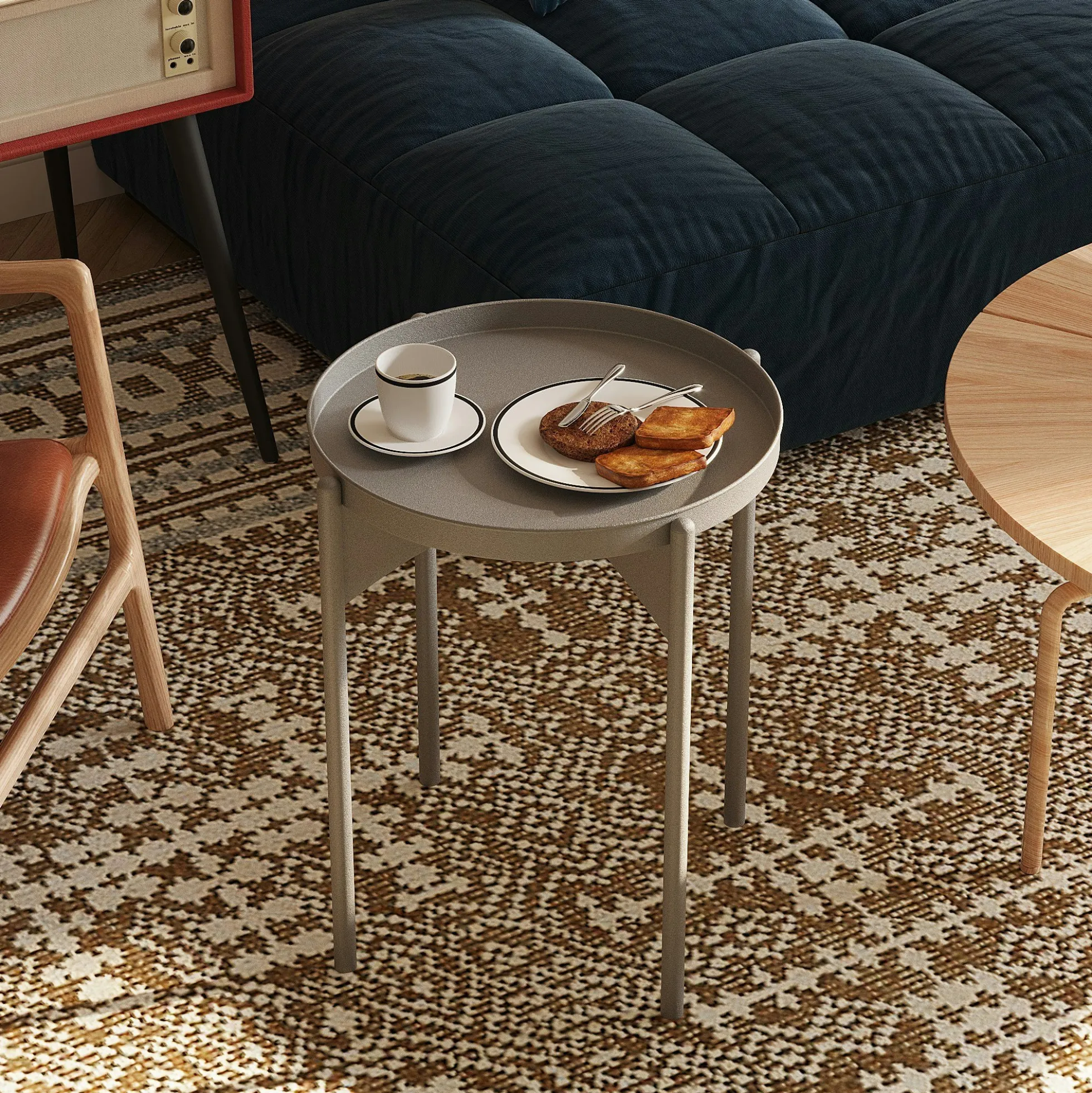 Petite table ronde grise design & plateau assorti SFAX