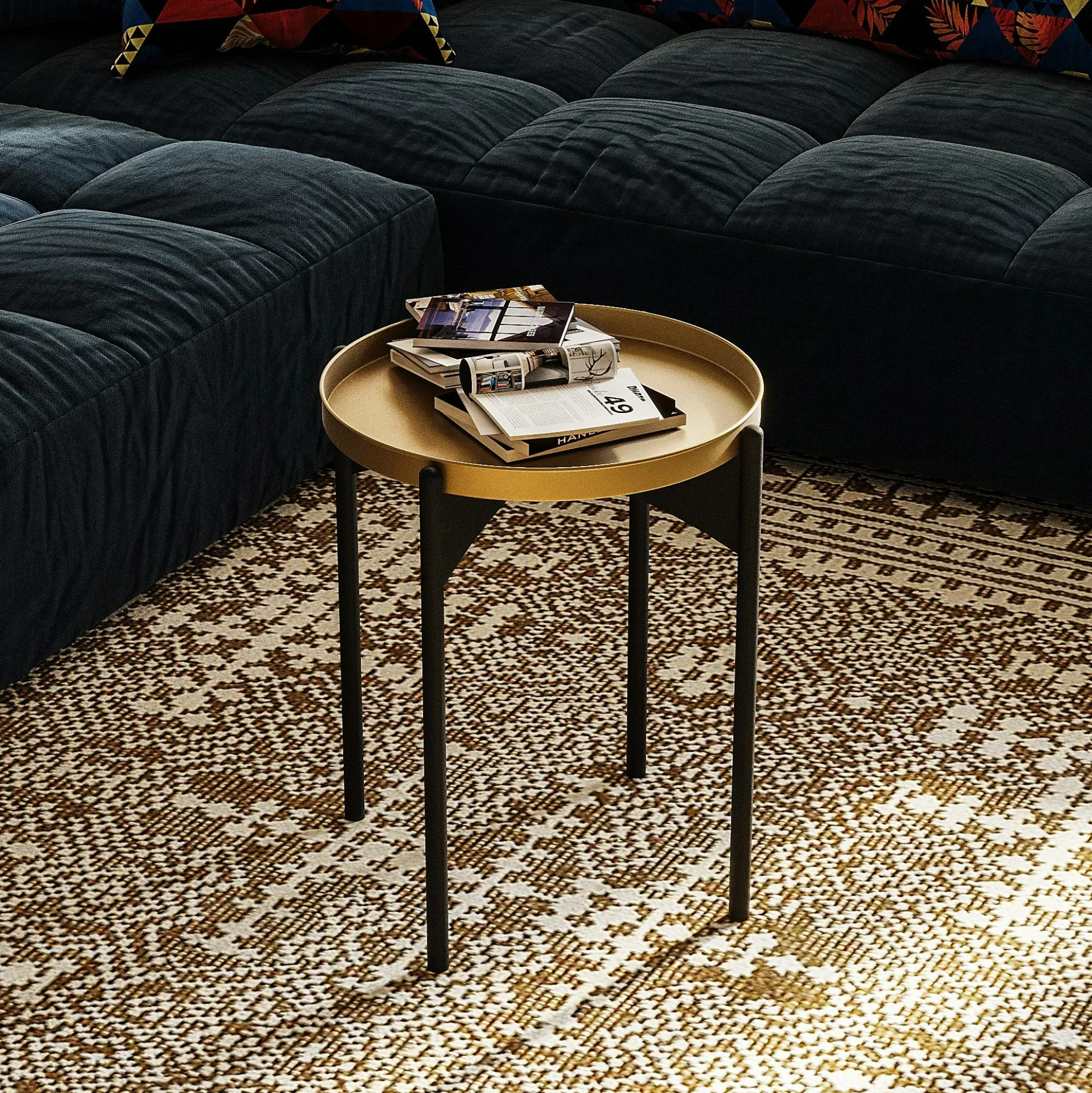 Petite table ronde noire design & plateau doré SFAX