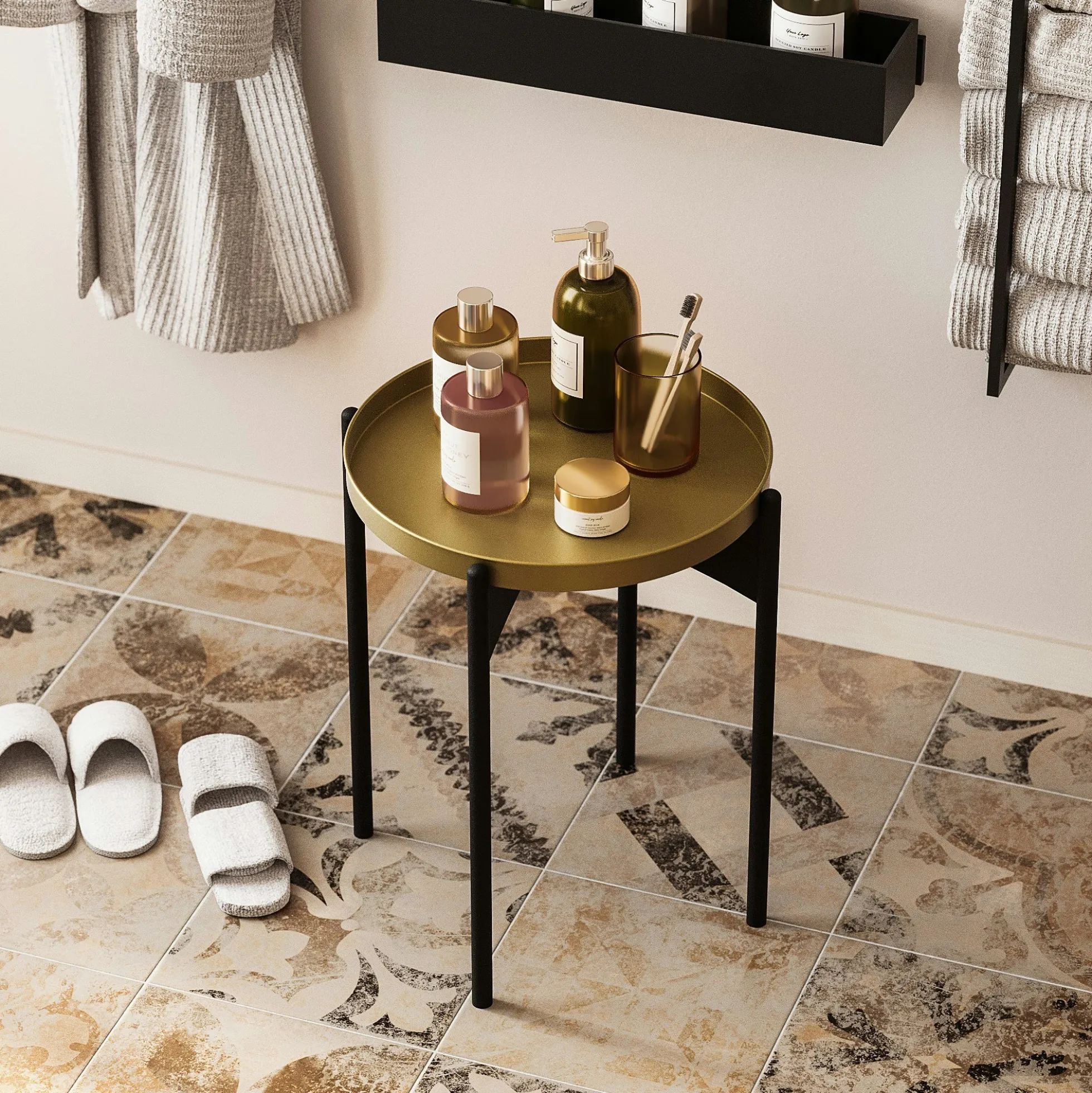 Petite table ronde noire design & plateau doré SFAX