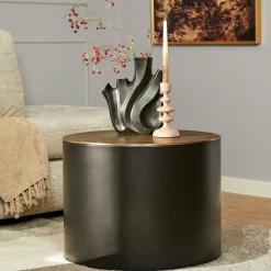 Petite table ronde noire à plateau doré effet vieilli KANO