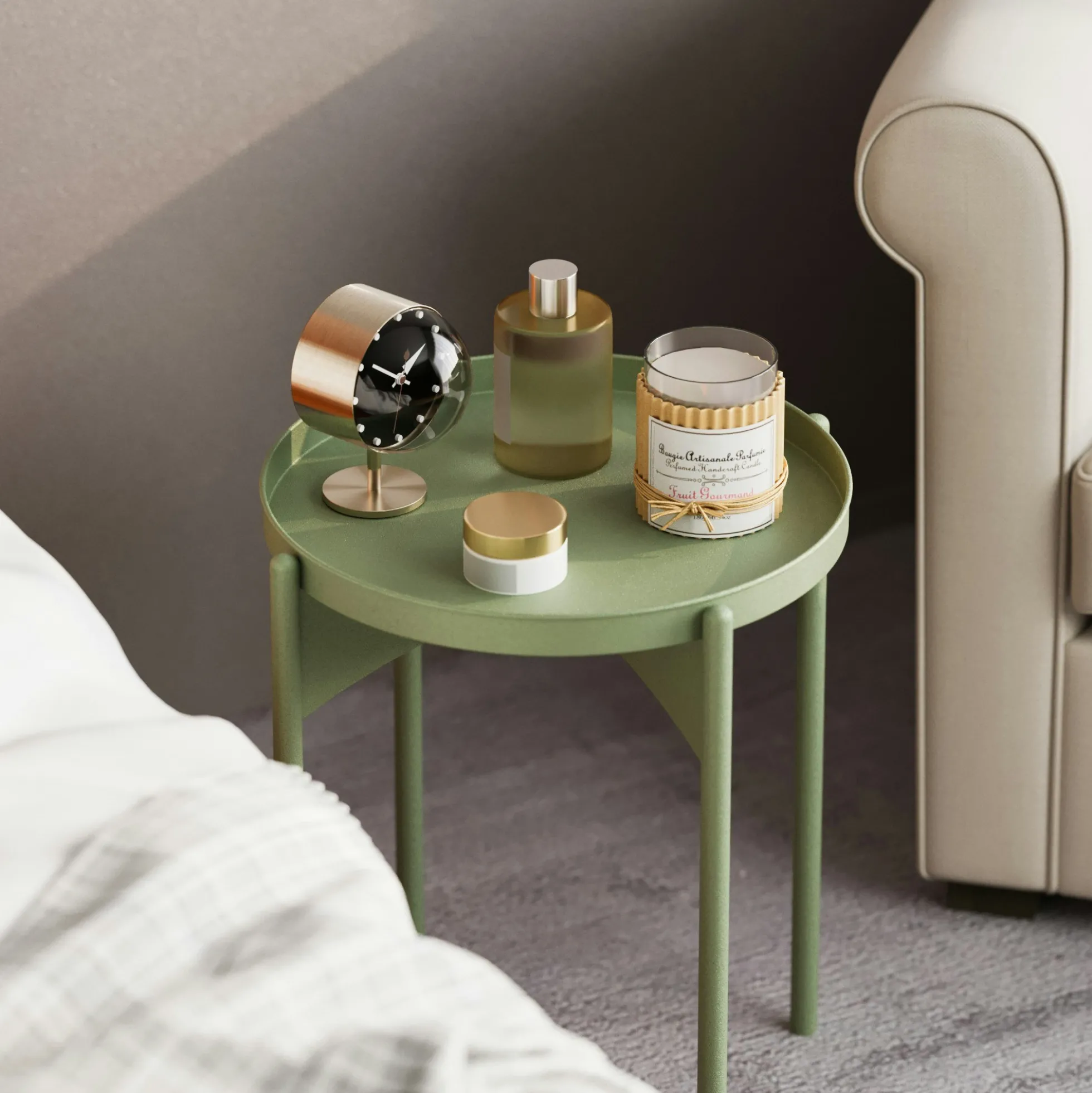 Petite table ronde verte design & plateau assorti SFAX