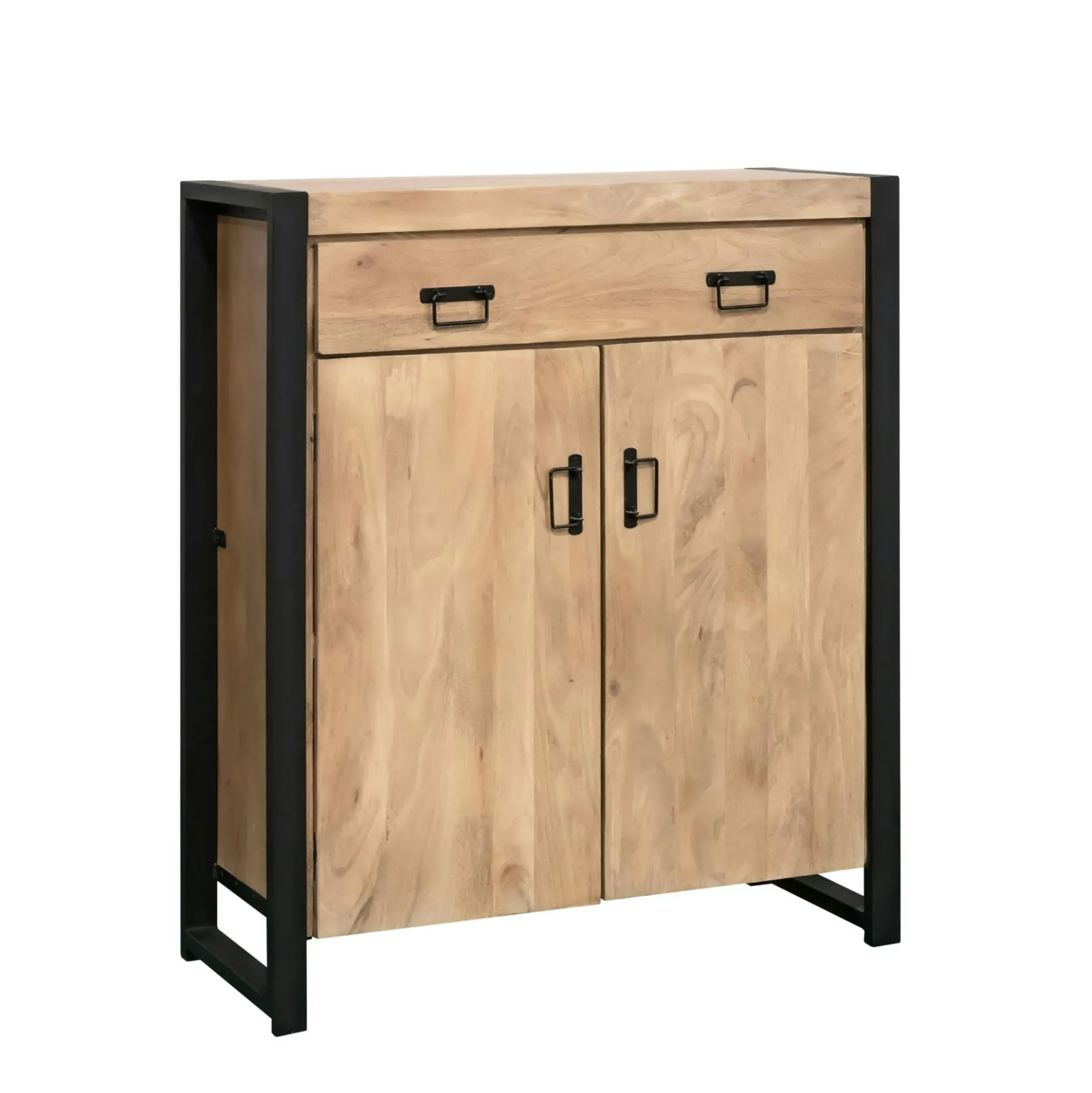 Petit meuble d'entrée bois clair métal noir 2 portes MILORA
