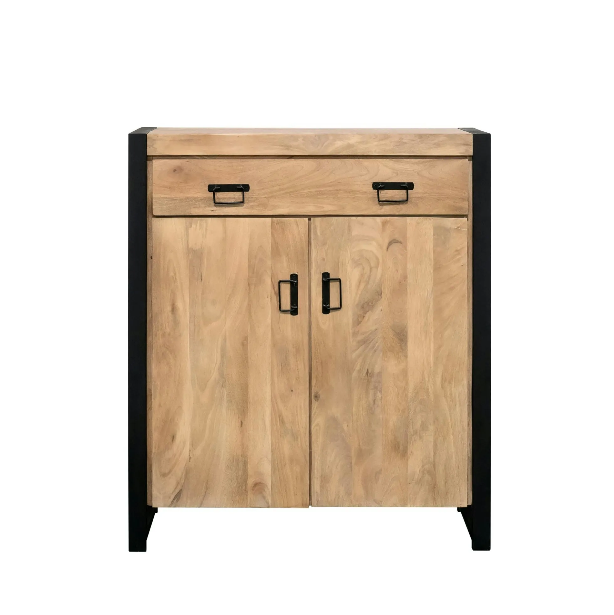 Petit meuble d'entrée bois clair métal noir 2 portes MILORA