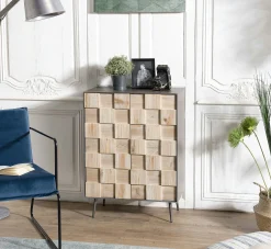 Petit meuble de rangement bois de sapin damier CARPATES