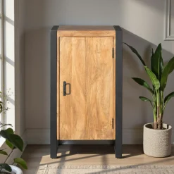 Petit meuble de rangement bois métal 1 porte MILORA