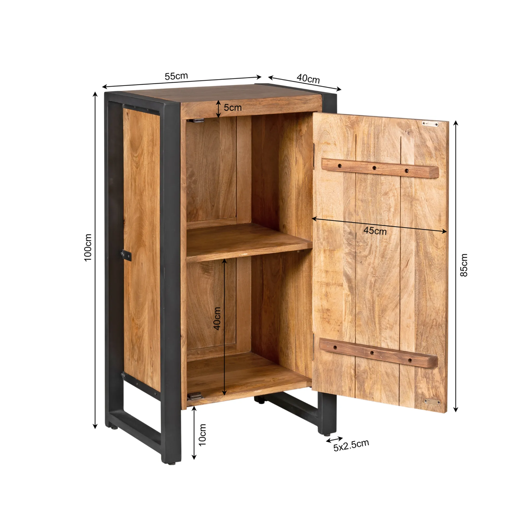 Petit meuble de rangement bois métal 1 porte MILORA