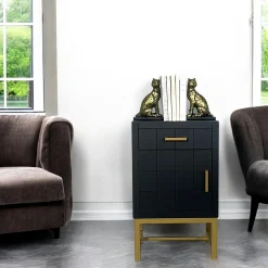 Petit meuble de rangement noir motif damier LEOPOLD