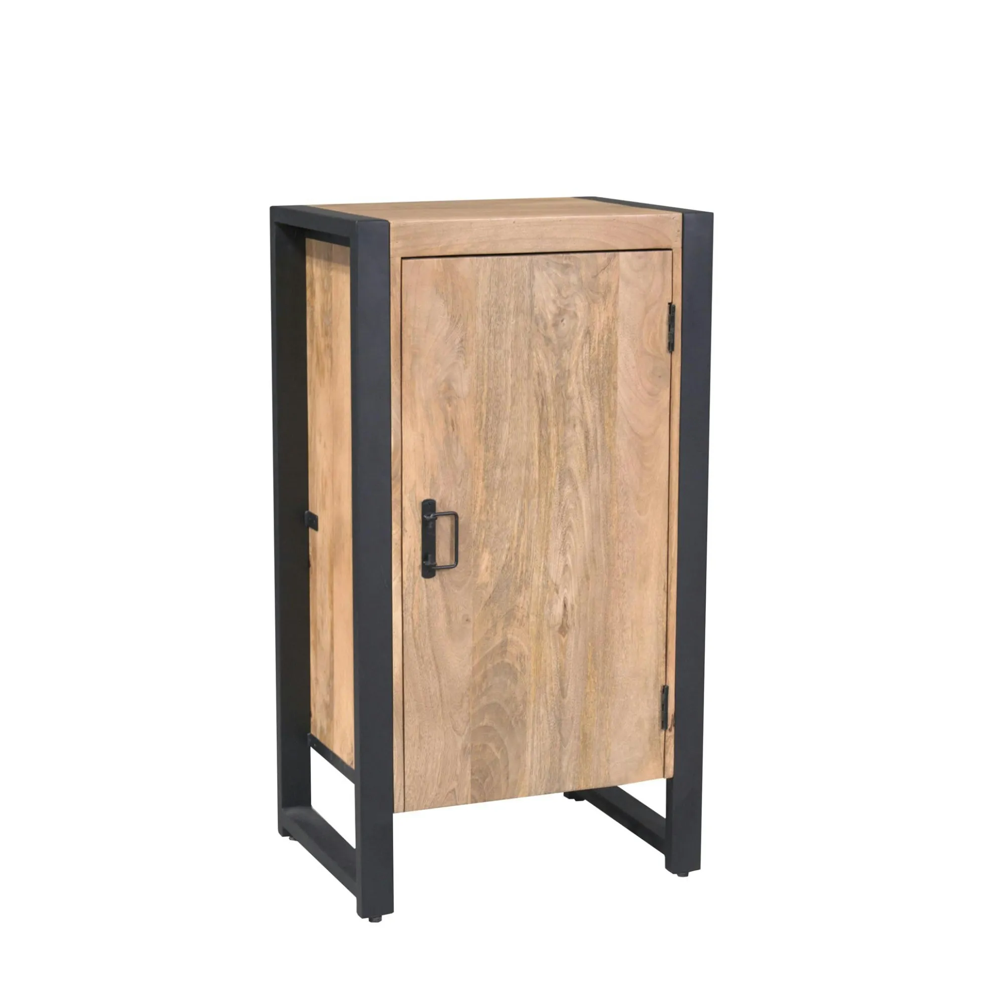Petit meuble de rangement 1 porte bois clair métal noir MILORA